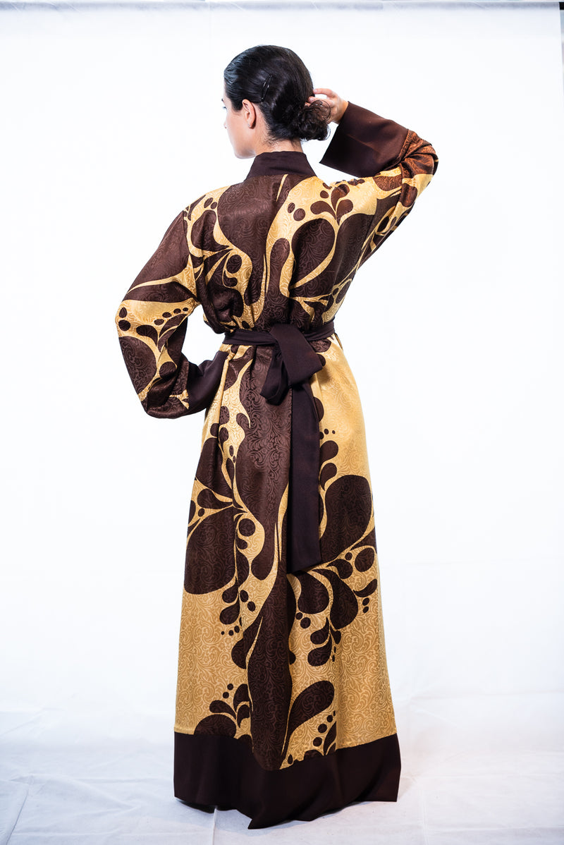 MiaMia Silk Dressing Gown Antika Black - Gold